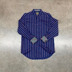 Robert Graham Striped Button Up Shirt Multicolor Contrast Cuff Men's M